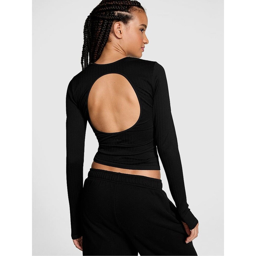 Pink Victoria’s Secret Black Seamless Cable Knit Long Sleeve T-Shirt Small